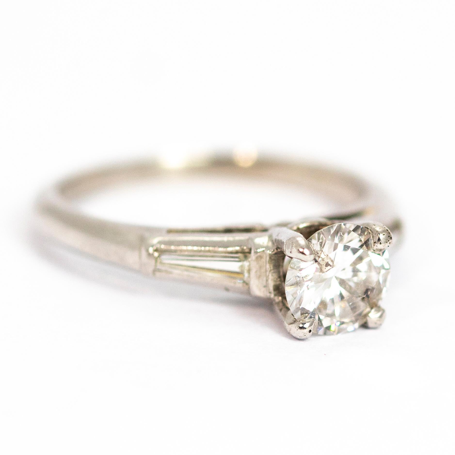 Vintage Diamond and Platinum Solitare Ring In Excellent Condition In Chipping Campden, GB