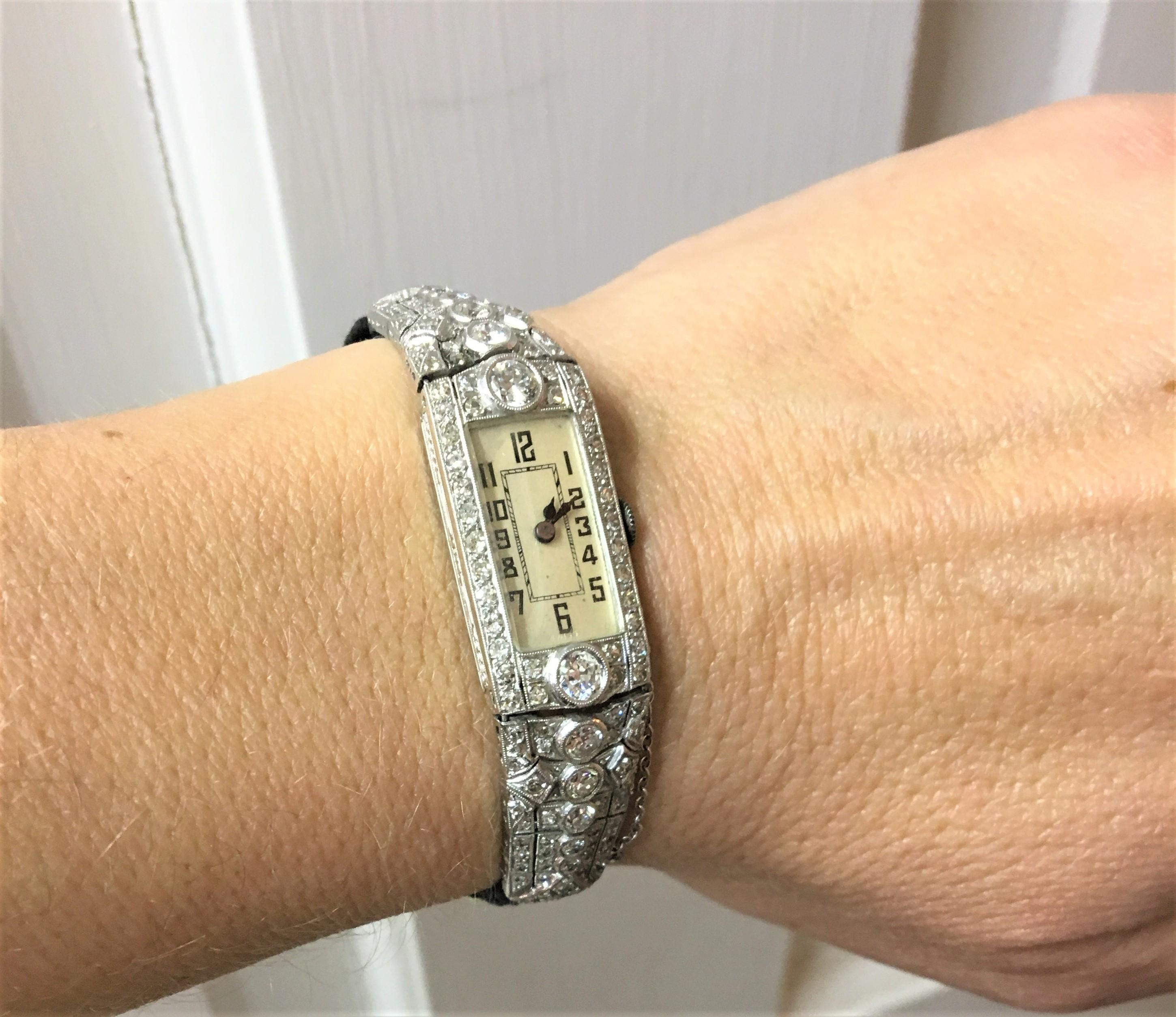 Women's or Men's Vintage Diamond and Platinum Watch on Ribbon For Sale