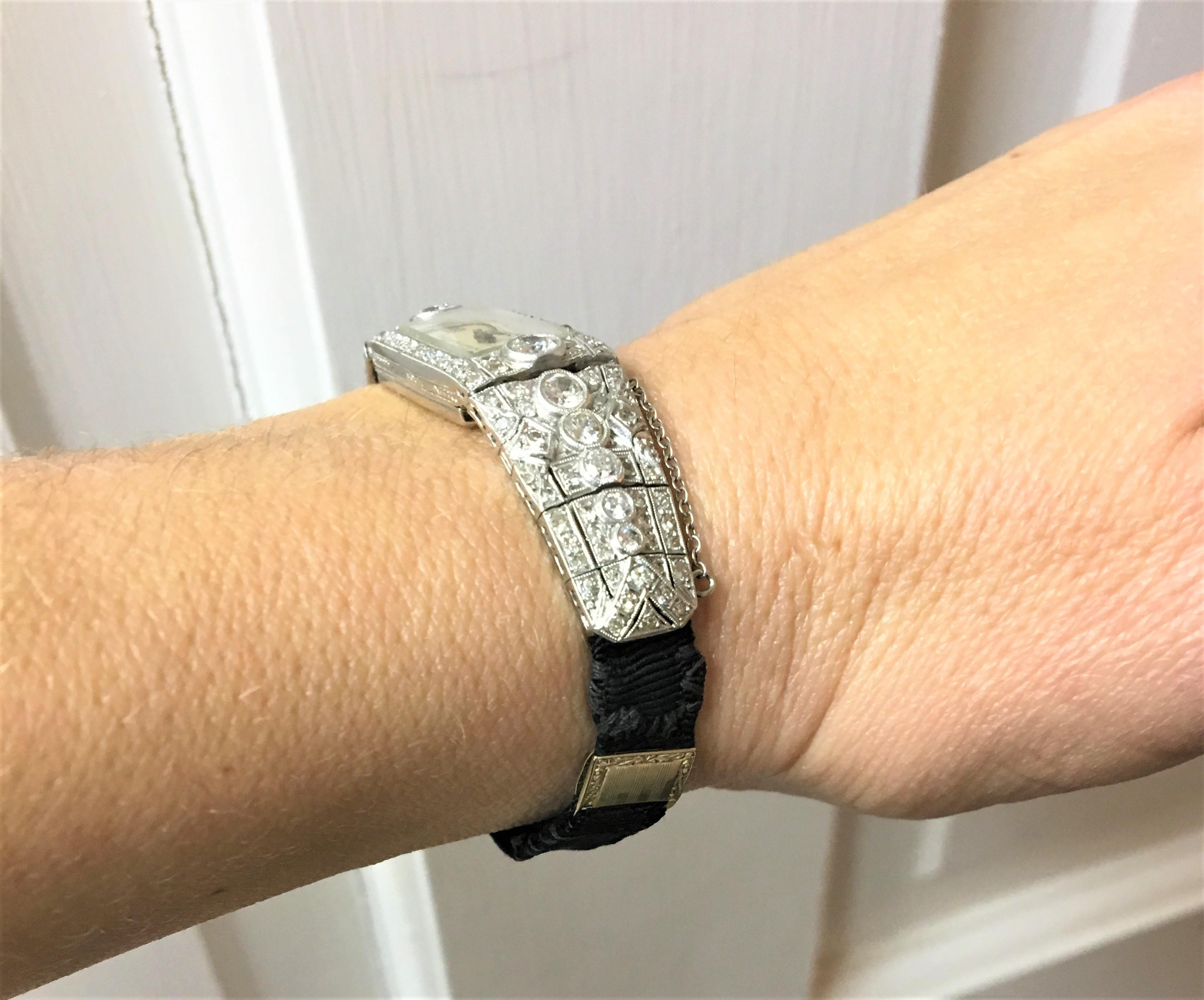 Vintage Diamond and Platinum Watch on Ribbon For Sale 1