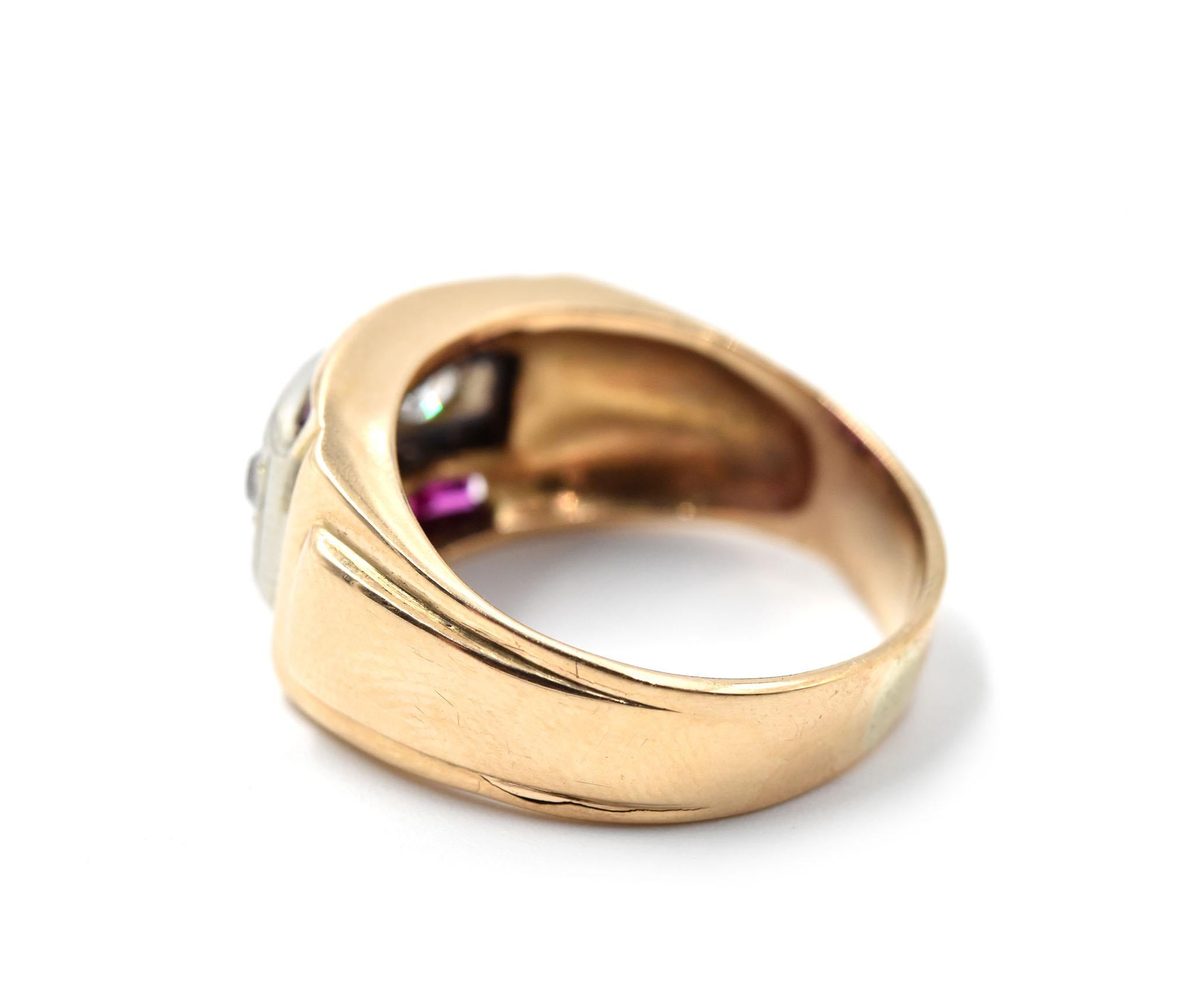 Women's Vintage Diamond and Ruby 14 Karat Yellow Gold Ring