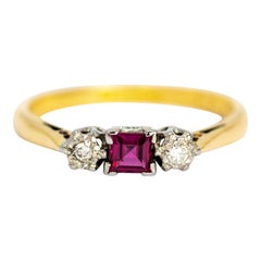 Vintage Diamond and Ruby 18 Carat Gold Ring