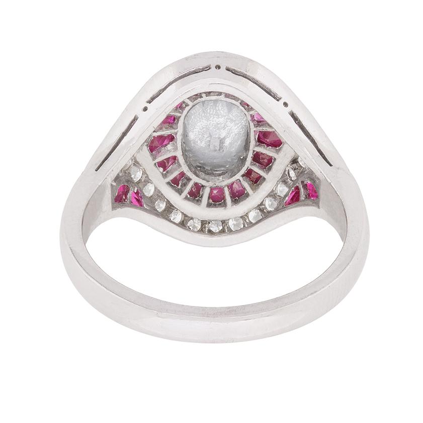 Vintage Diamond and Ruby Bombé Style Ring, c.1940s In Excellent Condition In London, GB