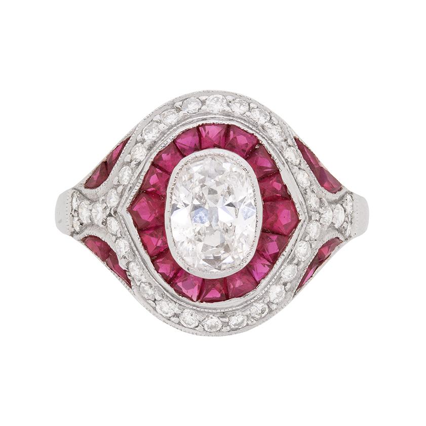 Vintage Diamond and Ruby Bombé Style Ring, c.1940s