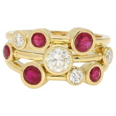 Diamant- und Rubin-Blasenring aus 18 Karat Gelbgold mit Diamanten
