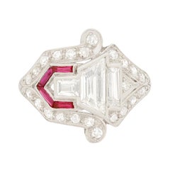 Vintage Diamond and Ruby Cluster Ring, circa 1950s