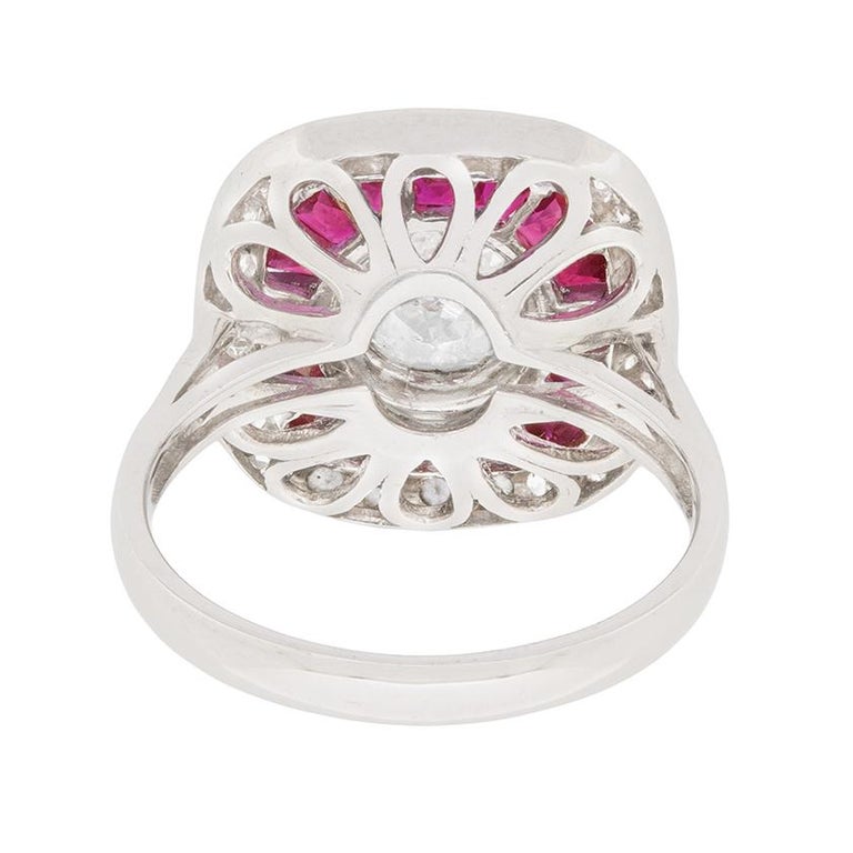 Vintage Diamond and Ruby Cluster Ring, circa 1950s For Sale (Free