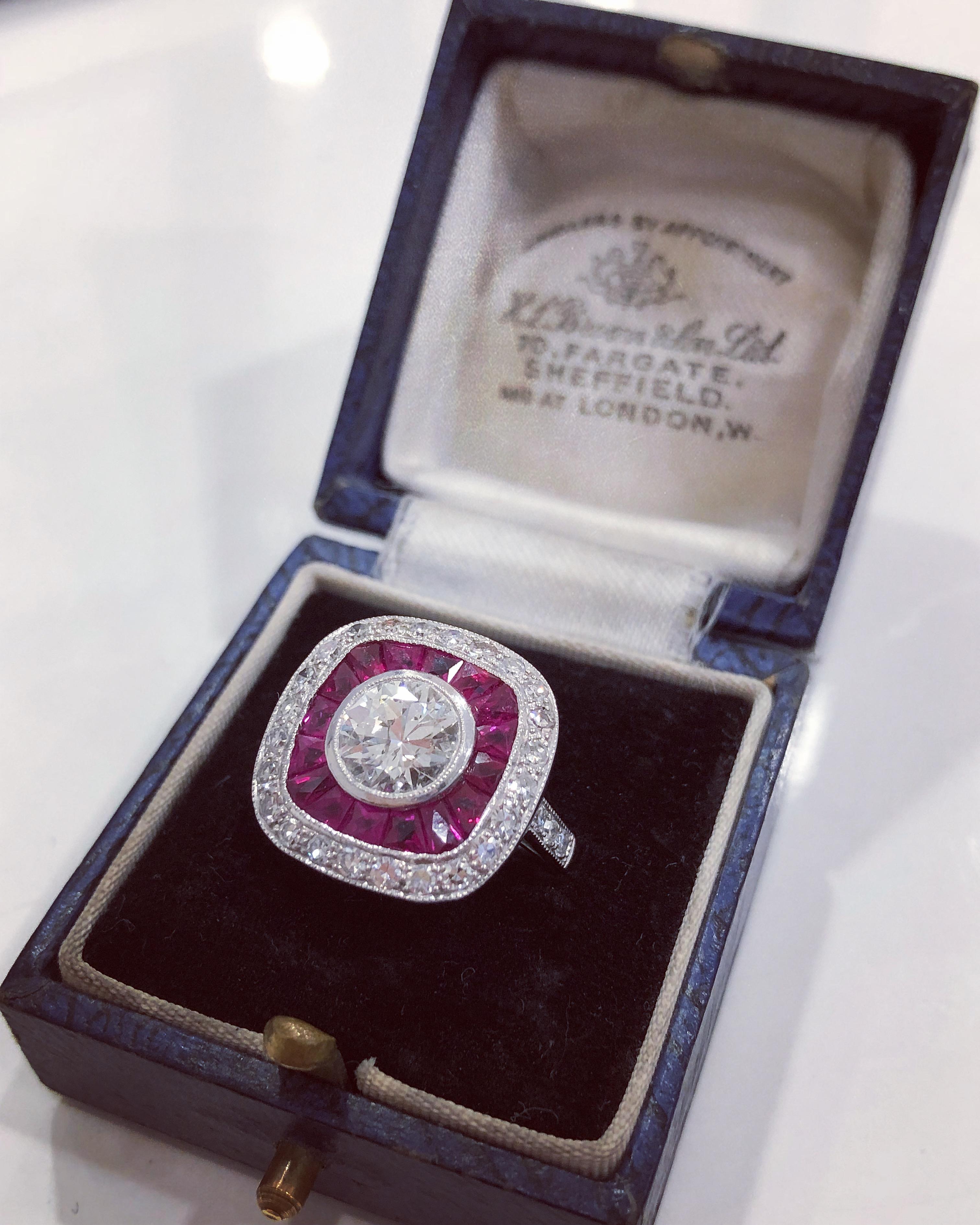 Women's or Men's Vintage Diamond and Ruby Cluster Ring, circa 1950s For Sale
