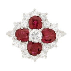 Vintage Diamond and Ruby Cluster Ring, circa 1970s