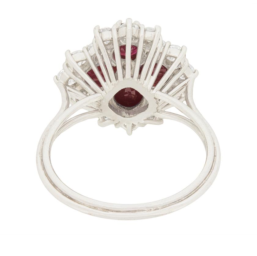 Round Cut Vintage Diamond and Ruby Cluster Ring, circa 1970s For Sale