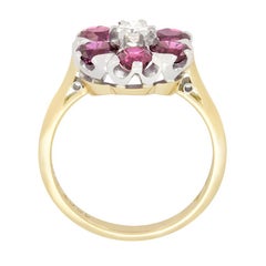 Vintage Diamond and Ruby Flower Ring, c.1950s
