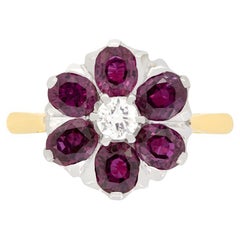Vintage Diamond and Ruby Flower Ring, c.1950s