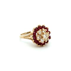 Vintage Diamond and Ruby Gold Halo Ring