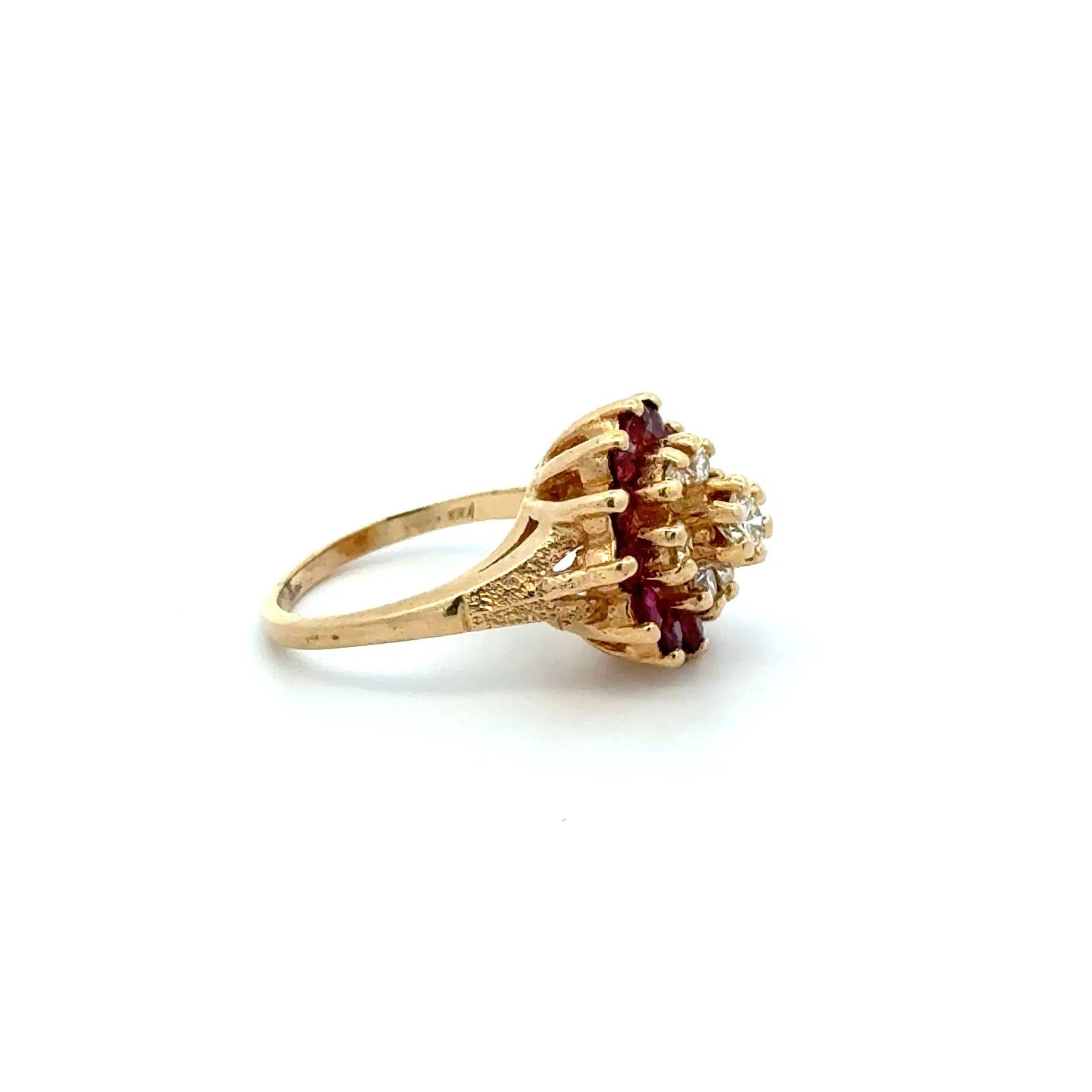 da uomo o donna Anello aureola in oro con diamanti e rubini d'epoca in vendita