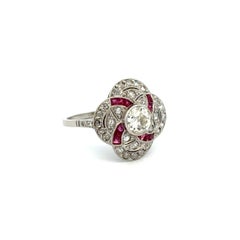 Vintage Diamond and Ruby Platinum Cocktail Ring Fine Estate Jewelry