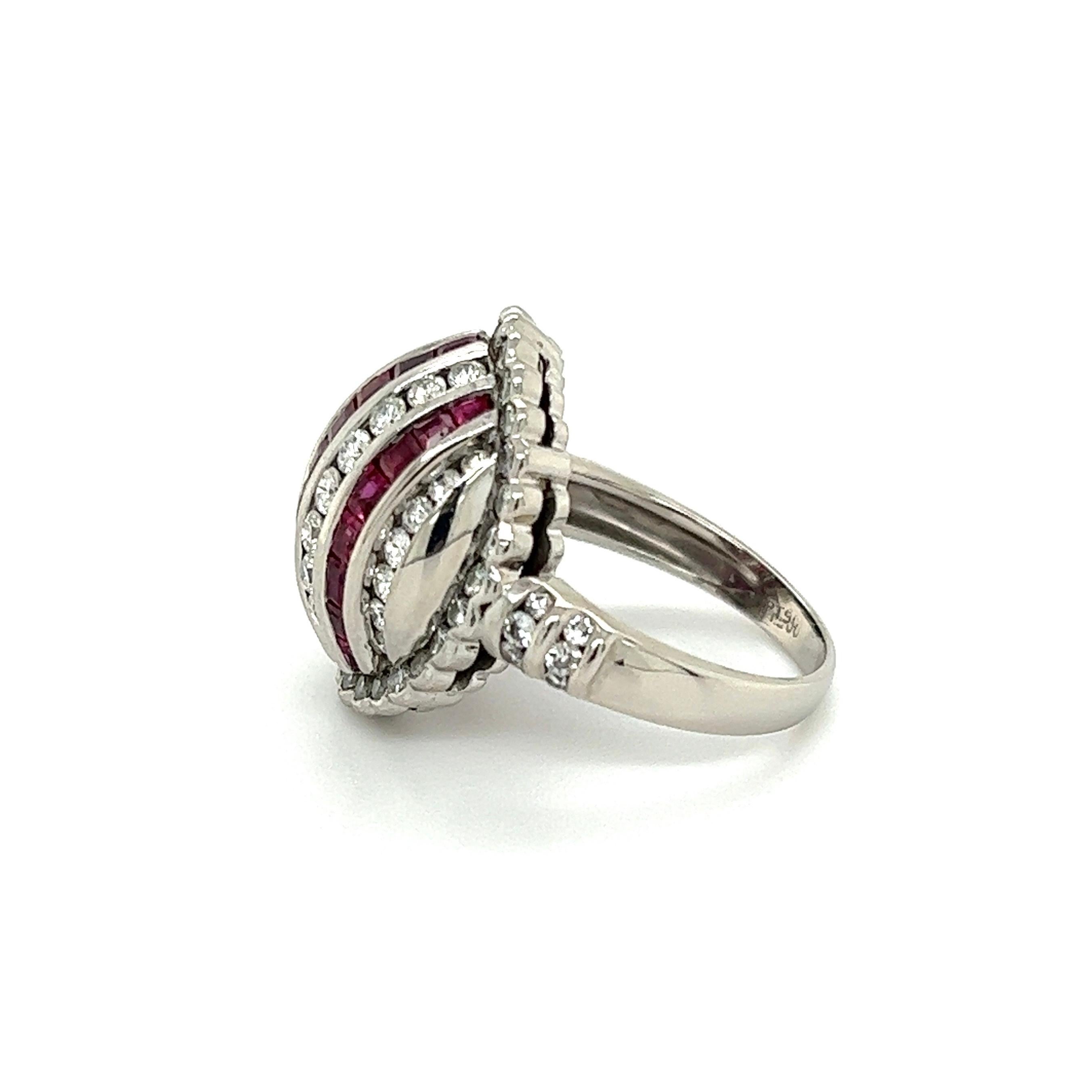 Women's Vintage Diamond and Ruby Platinum Dome Band Ring Estate Fine Jewelry For Sale