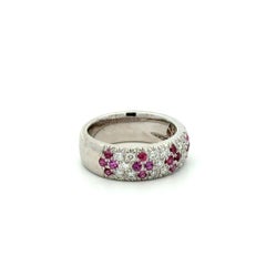 Vintage Diamond and Ruby Platinum Half Eternity 7mm Band Ring