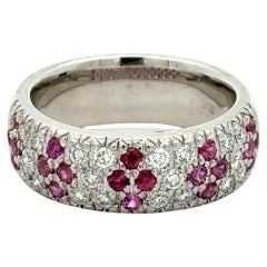 Vintage Diamond and Ruby Platinum Half Eternity 7mm Band Ring
