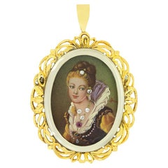 Vintage diamond and ruby portrait pendant, hallmarked 1981
