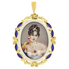 Vintage diamond and ruby portrait pendant, hallmarked 1981