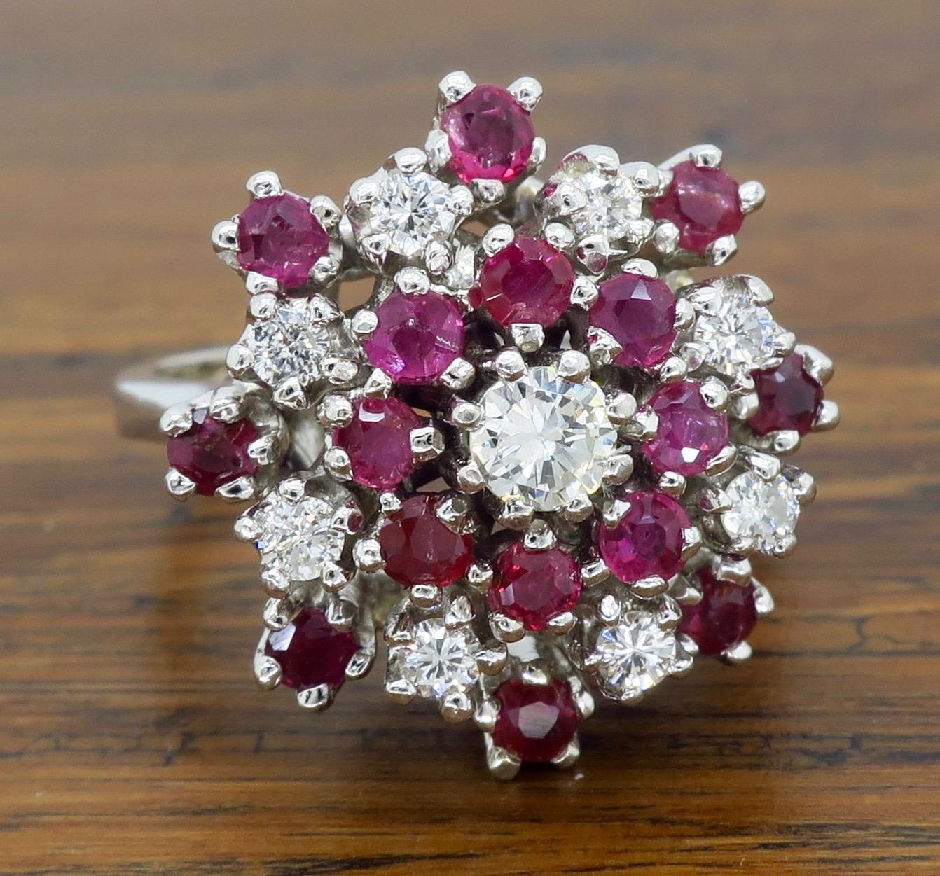 Vintage Diamond and Ruby Starburst Ring 3