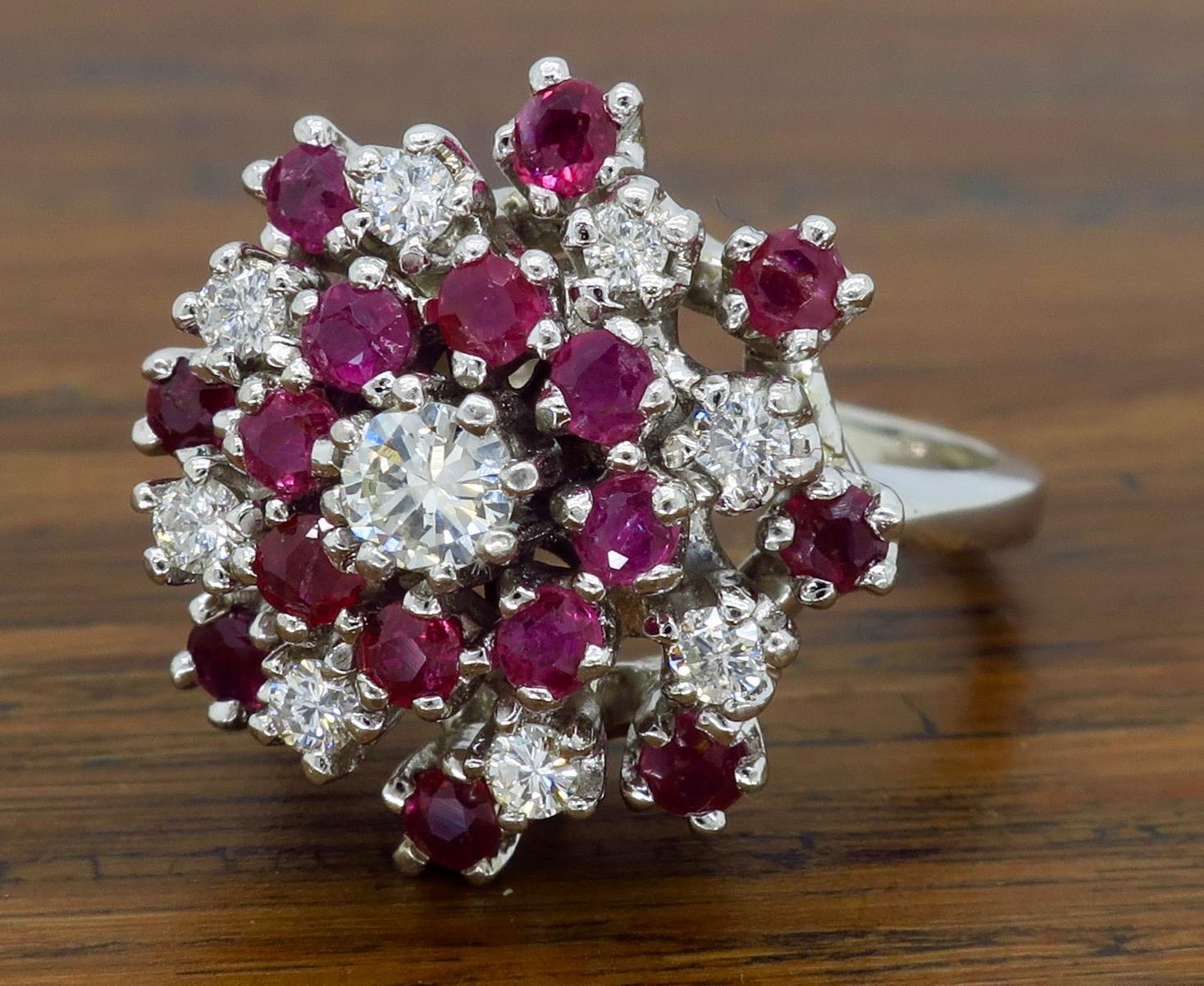 Vintage Diamond and Ruby Starburst Ring 4