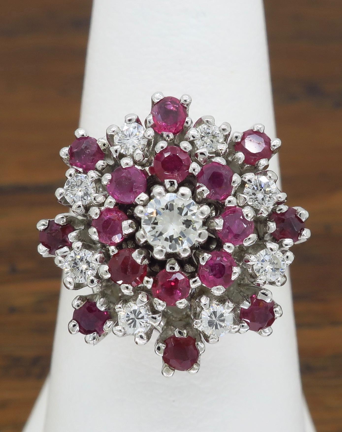 Vintage Diamond and Ruby Starburst Ring 5