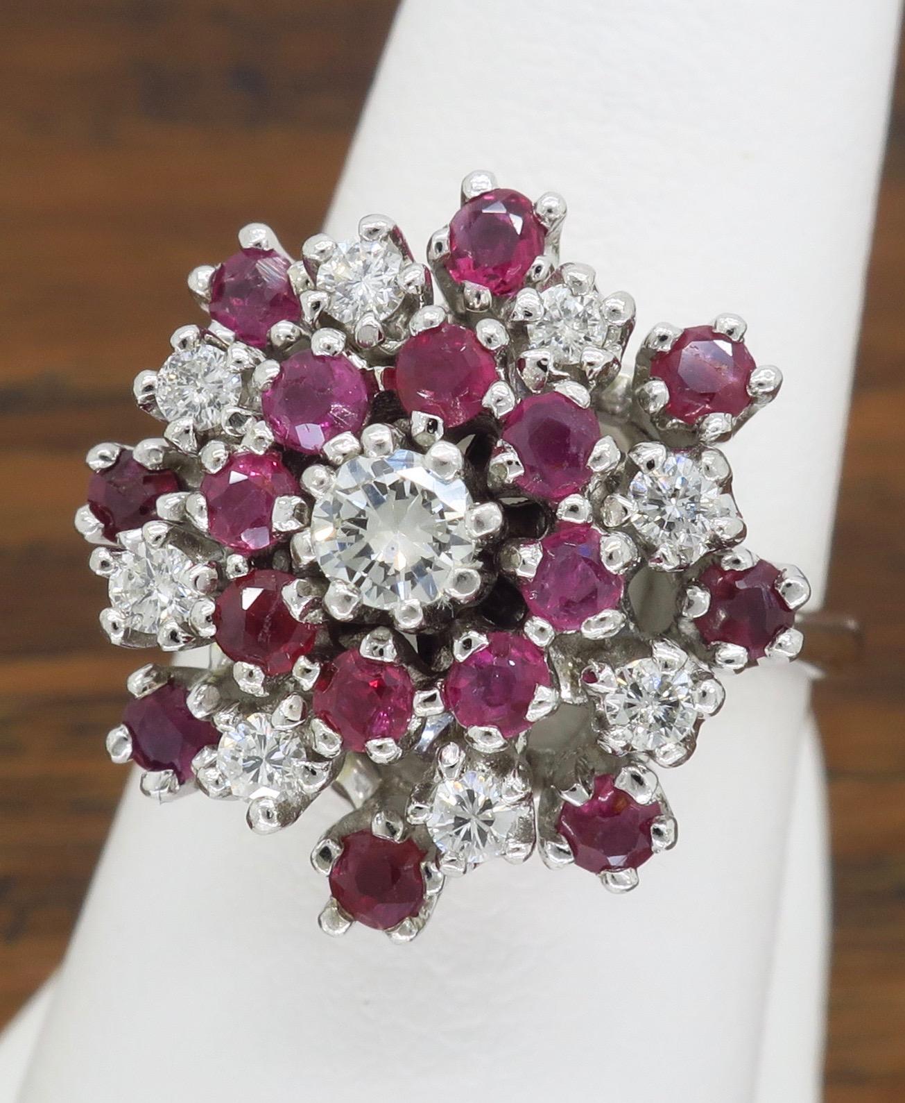 Vintage Diamond and Ruby Starburst Ring 6