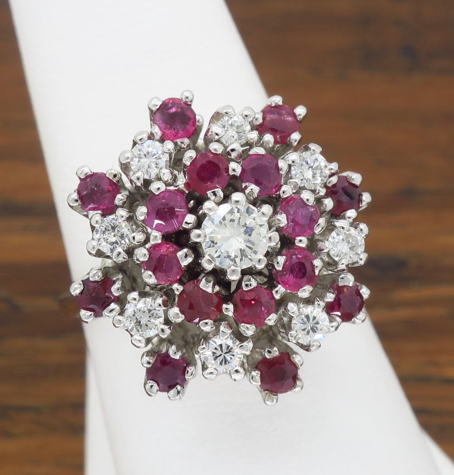 Vintage Diamond and Ruby Starburst Ring 7