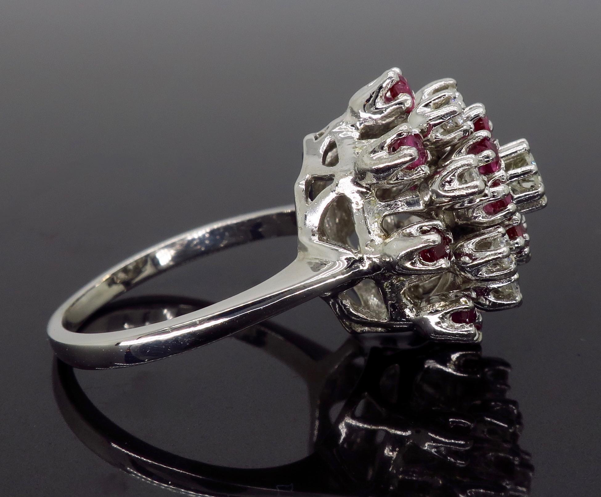 Women's or Men's Vintage Diamond and Ruby Starburst Ring
