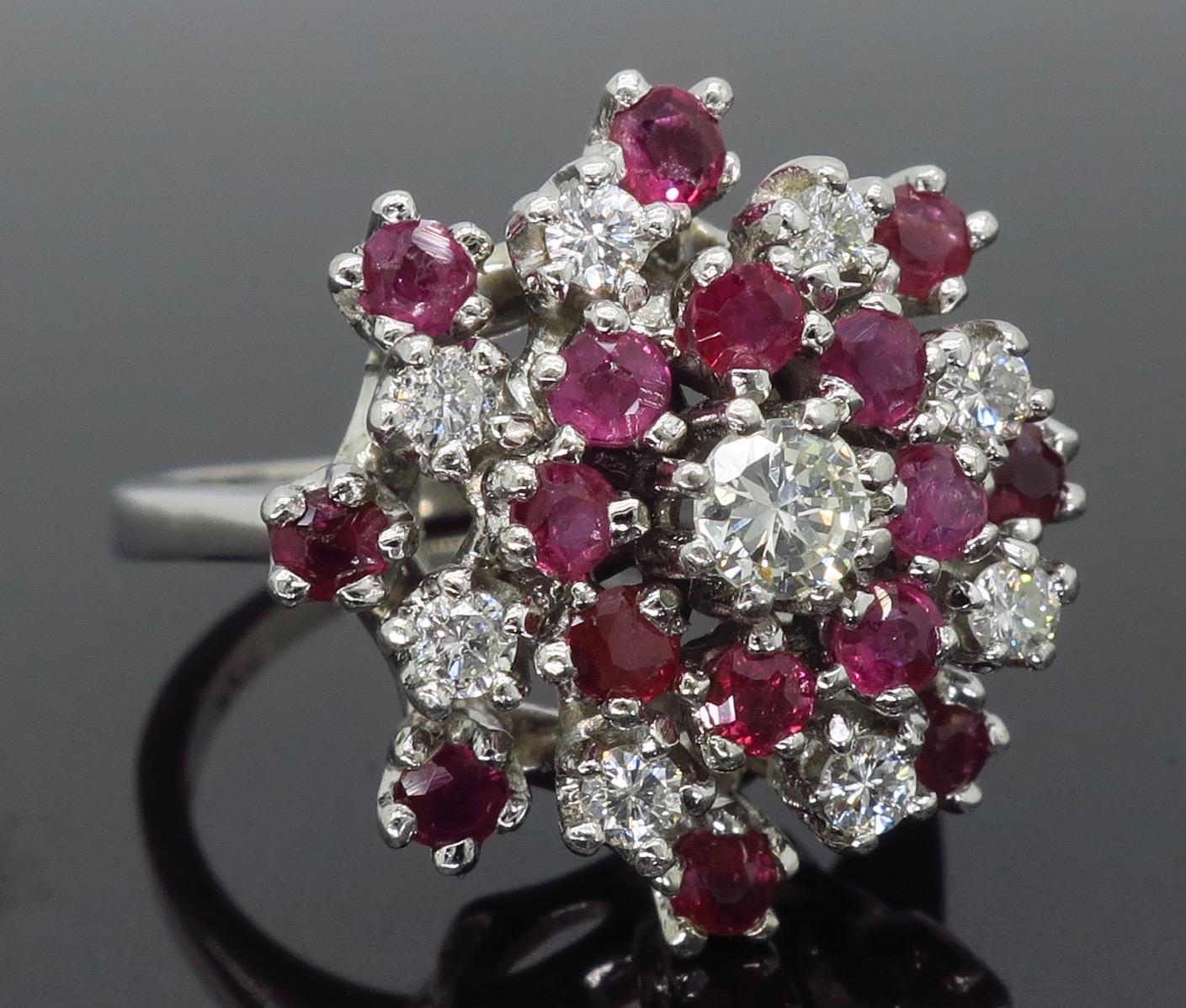 Vintage Diamond and Ruby Starburst Ring 1