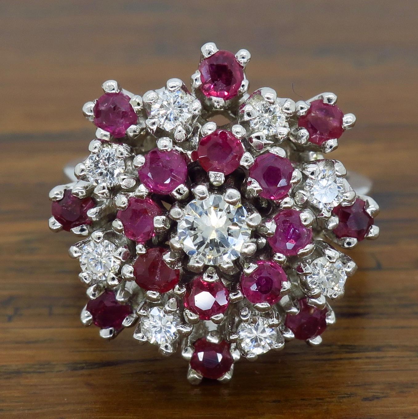 Vintage Diamond and Ruby Starburst Ring 2