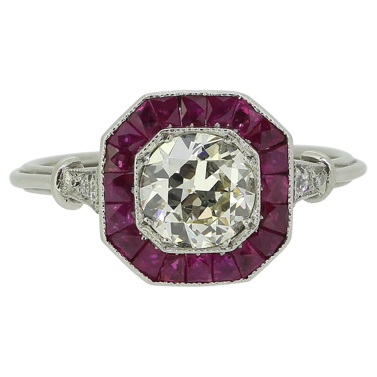 Vintage Diamond and Ruby Target Ring For Sale
