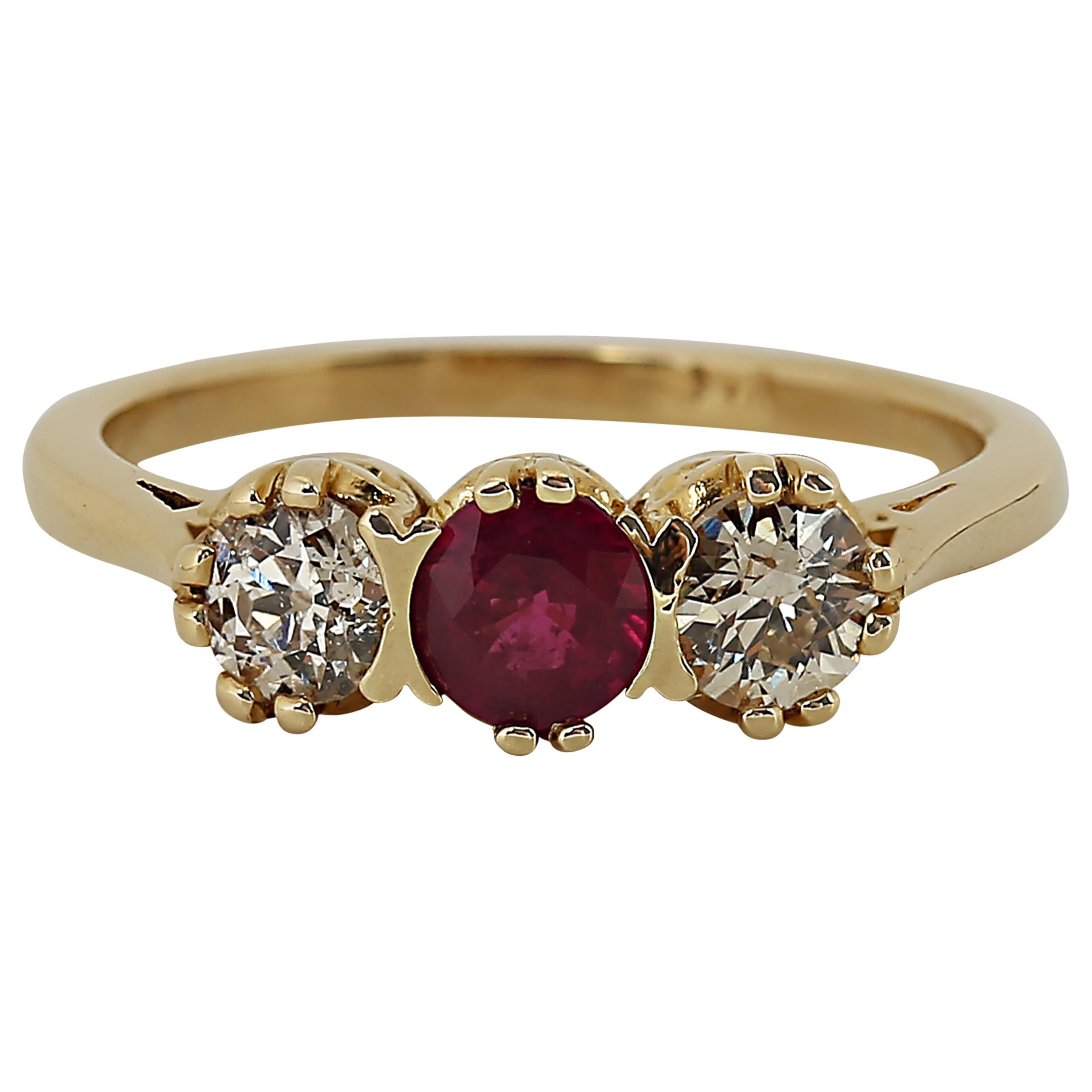Vintage Diamond and Ruby Three-Stone Ring