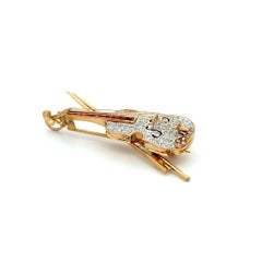 Vintage Diamond and Ruby Violin and Bow Gold Brooch Pin Pendant
