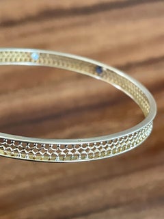 Vintage Diamond and Sapphire 10 Karat Yellow Gold Bangle Bracelet