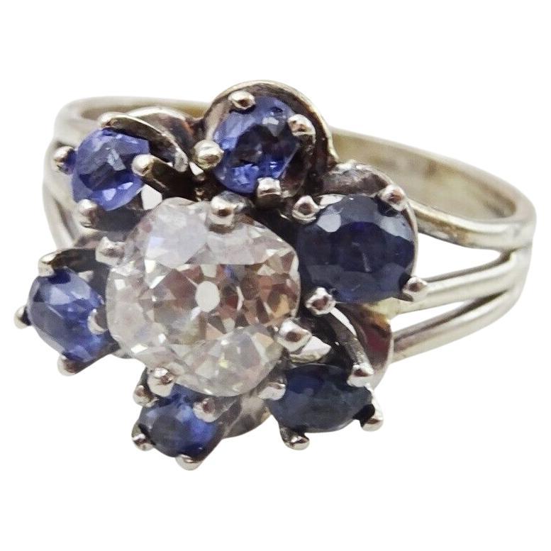 Vintage Diamond and Sapphire 14 karat White Gold Ring