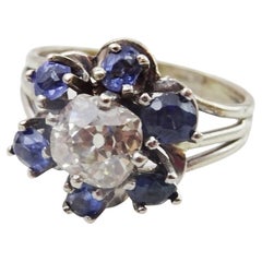 Antique Diamond and Sapphire 14 karat White Gold Ring