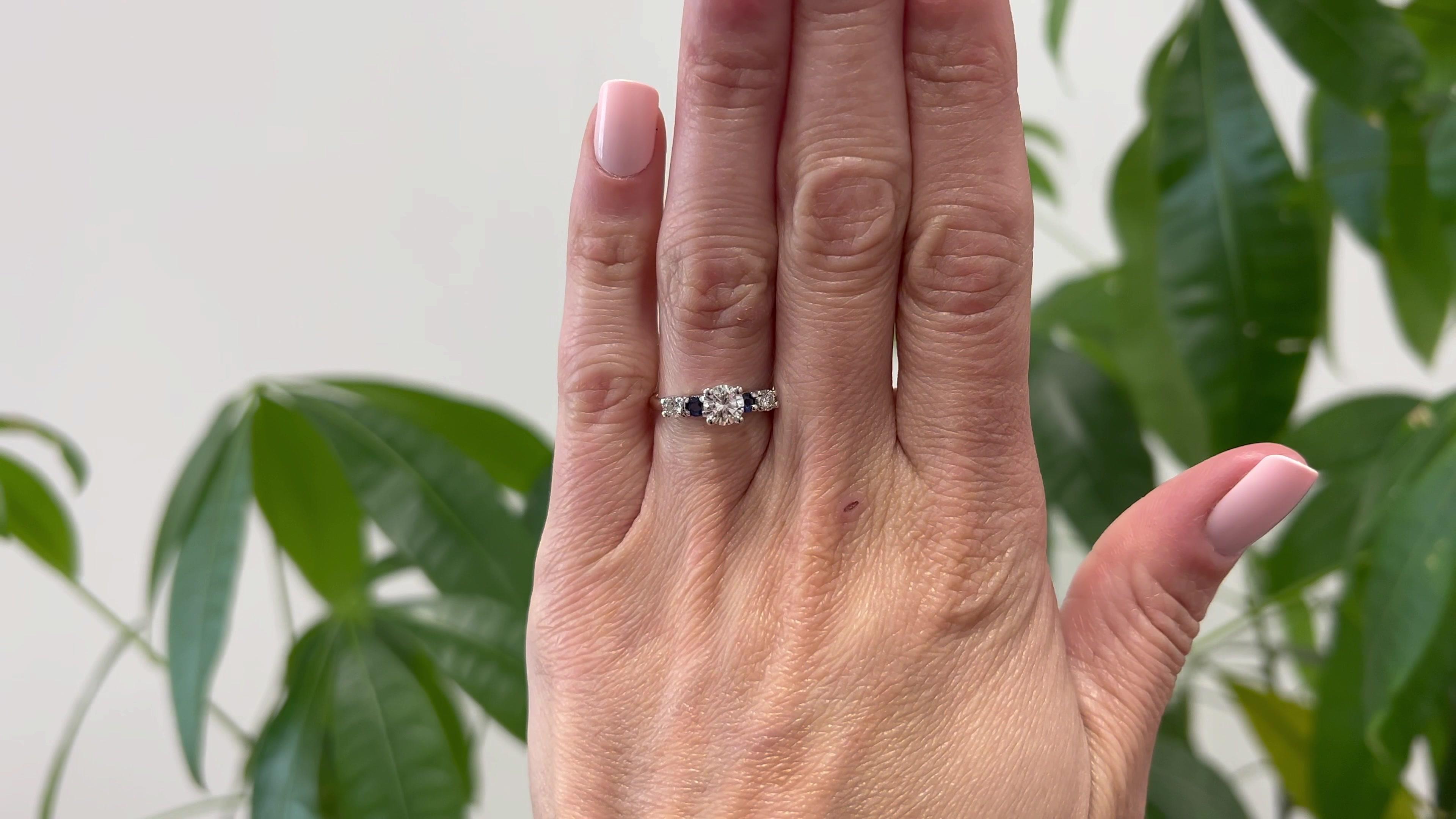 14k zweifarbiger Vintage-Ring mit Diamant und Saphir (Brillantschliff)
