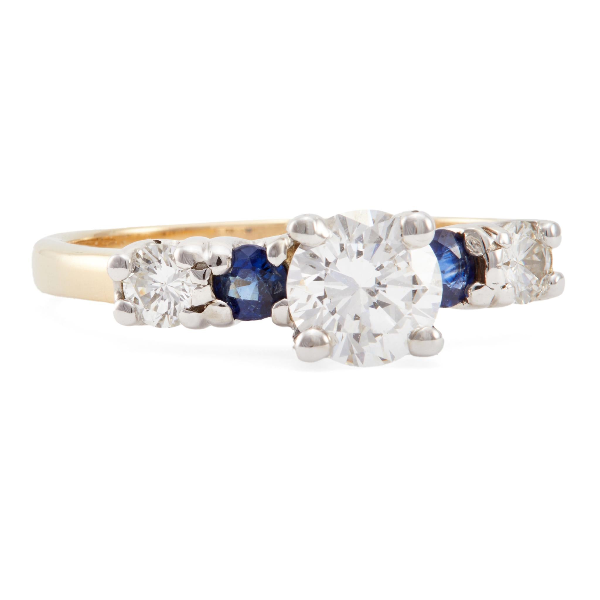 14k zweifarbiger Vintage-Ring mit Diamant und Saphir für Damen oder Herren