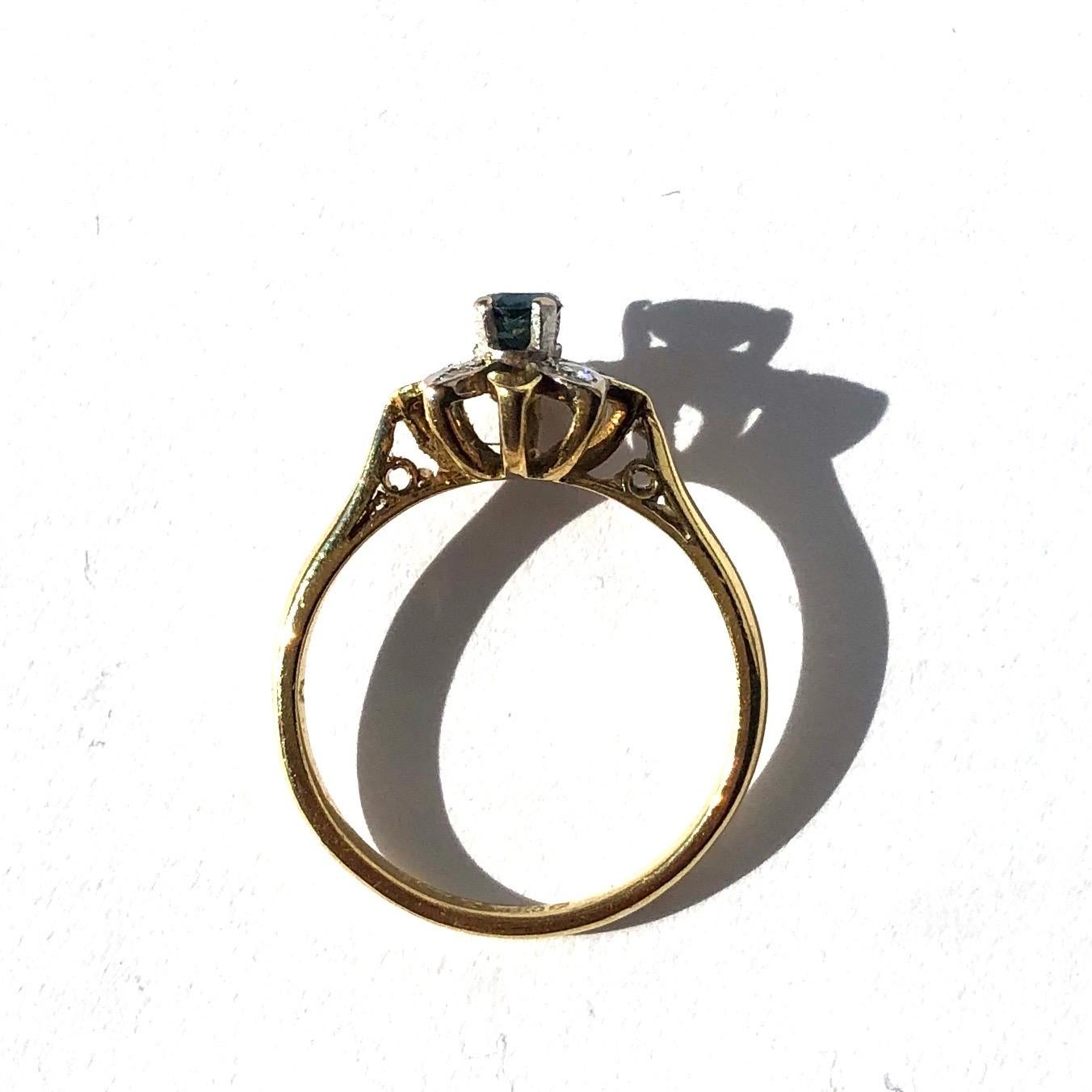 Modern Vintage Diamond and Sapphire 18 Carat Gold Flower Ring