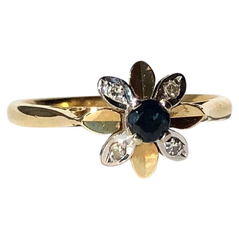 Vintage Diamond and Sapphire 18 Carat Gold Flower Ring