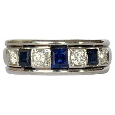 Vintage Diamond and Sapphire 18 Carat White Gold Band For Sale