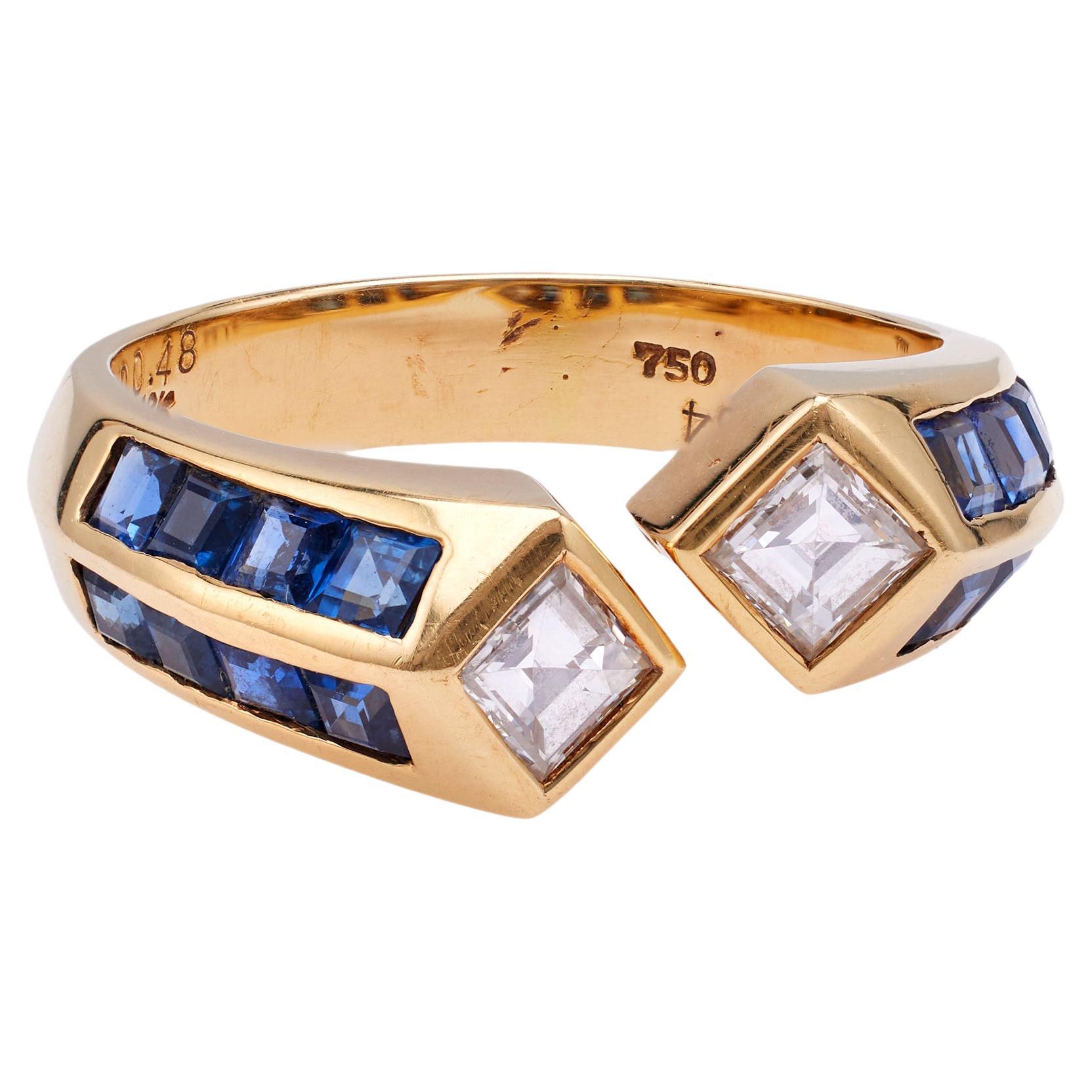 Vintage Diamond and Sapphire 18k Yellow Gold Ring For Sale