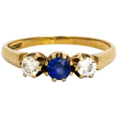 Anello d'epoca con diamanti e zaffiri in oro 9 carati