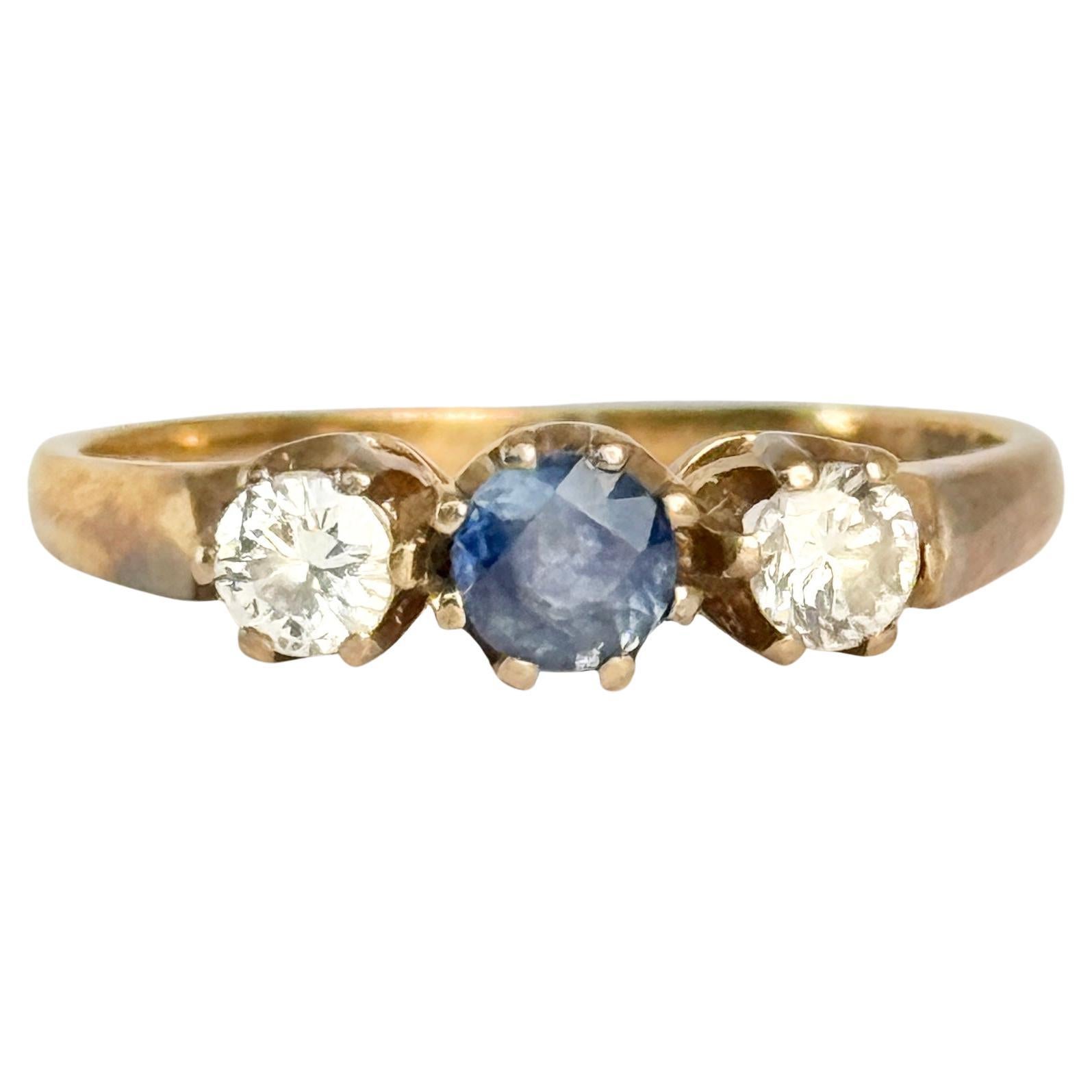 Bague vintage en or 9 carats avec diamant et saphirs