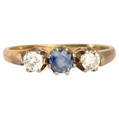 Bague vintage en or 9 carats avec diamant et saphirs