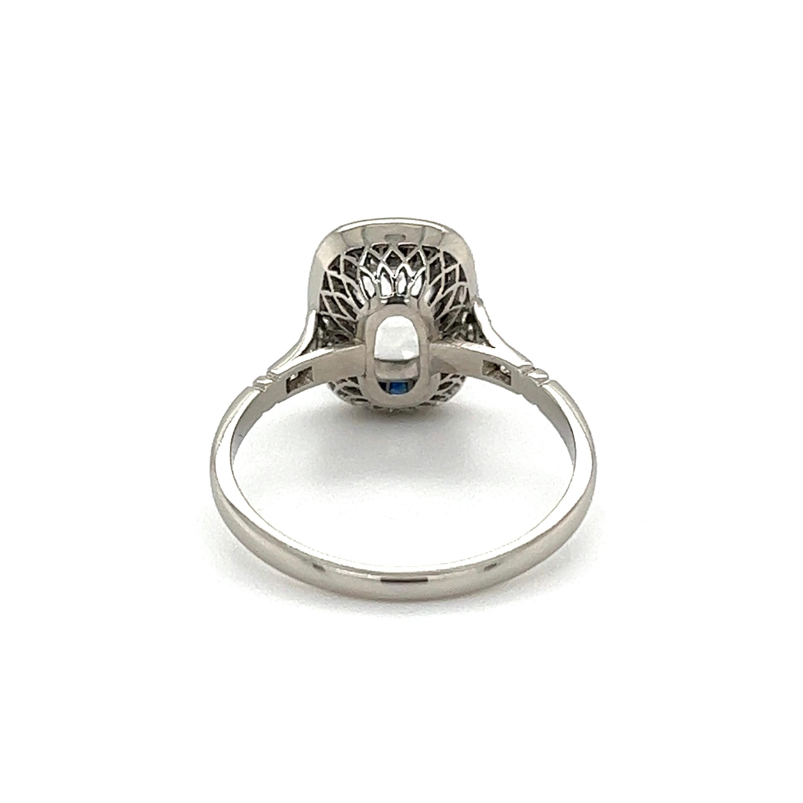 Women's Vintage Diamond and Sapphire Art Deco Revival Platinum Ring Estate Fine Jewelry For Sale