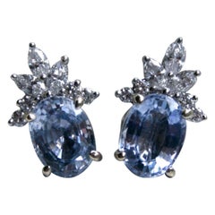 Vintage Diamond and Sapphire Cluster Stud Earrings in 18 Karat Gold by Birks