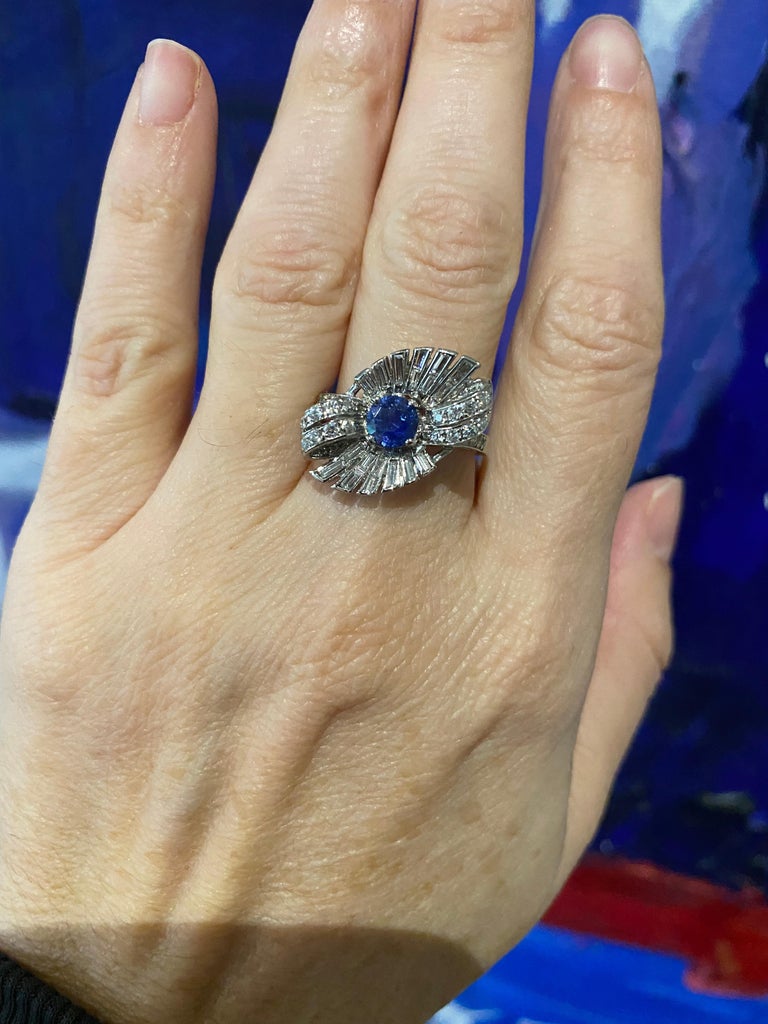 Vintage Diamond and Sapphire Cocktail Bow Ring For Sale at 1stDibs