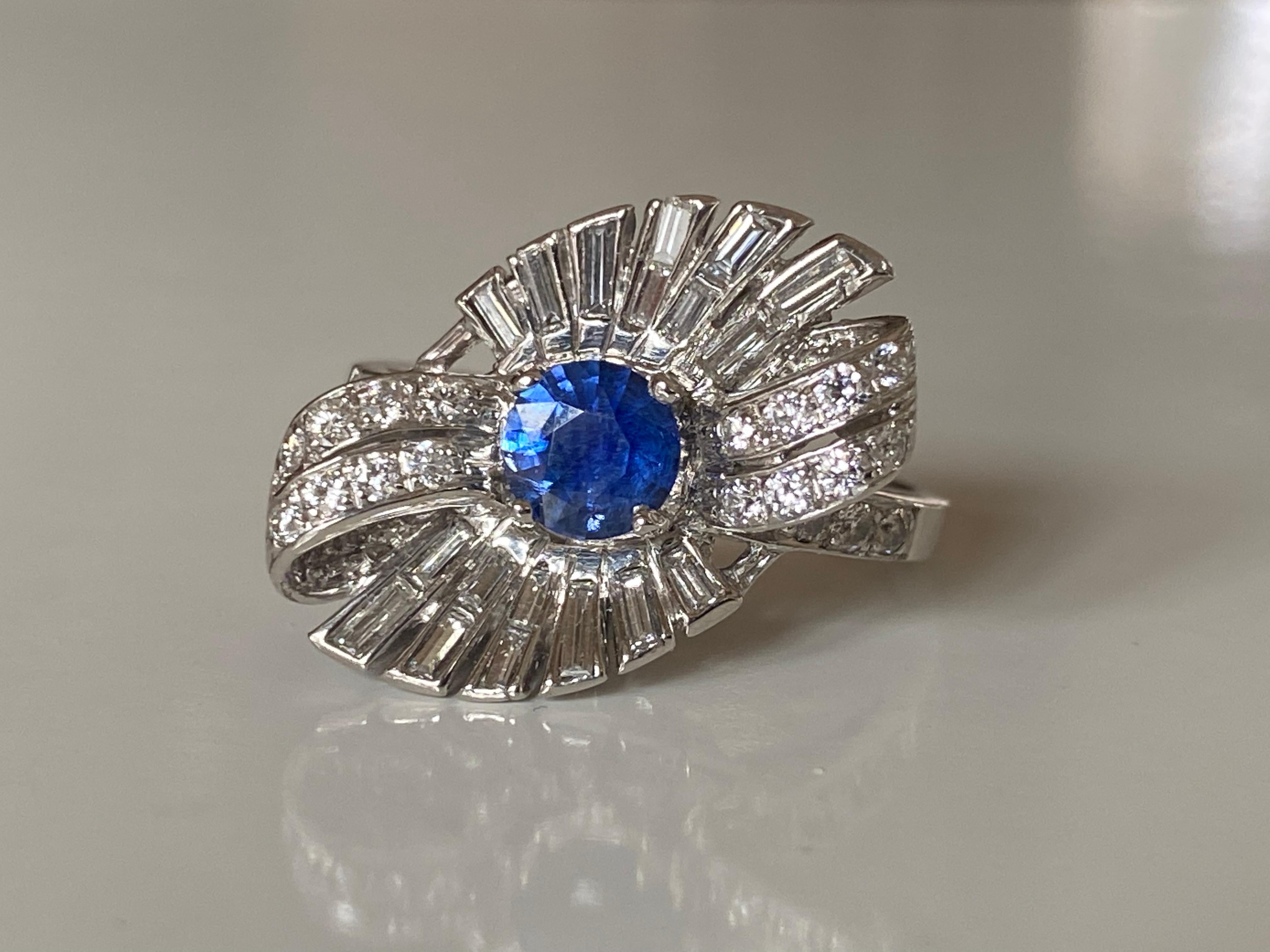Retro Vintage Diamond and Sapphire Cocktail Bow Ring  For Sale